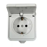 Розетка одинарная с заземлением с крышкой AQUA белая полугерметичная 3112 IN HOME