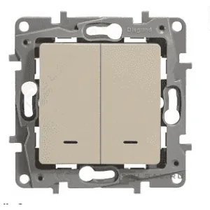 Выключатель 2-клавишный Legrand ETIKA, с подсветкой, скрытый монтаж, слоновая кость, 672304