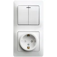 Блок: выключатель 2-клавишный и розетка Schneider Electric GLOSSA, скрытый монтаж, белый, GSL000175