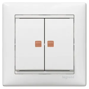 Выключатель 2-клавишный Legrand VALENA CLASSIC, с подсветкой, скрытый монтаж, белый, 774428