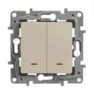 Переключатель 2-клавишный Legrand ETIKA, с подсветкой, скрытый монтаж, слоновая кость, 672316
