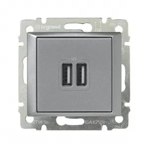 Розетка 2xUSB Legrand VALENA CLASSIC, алюминий, 770270