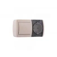 Блок комбинированный Lezard Nata выключатель + розетка с заземляющими контактами с крышкой крем горизонтальный 710-0300-170