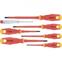 Набор отверток диэлектрических до 1000В, тестер, CrV, 7штук  // Сибртех 12936